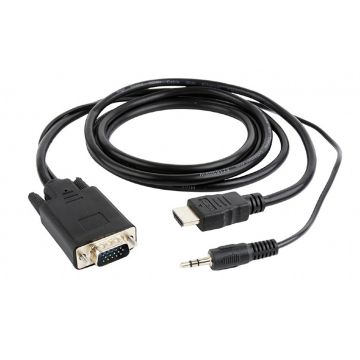 Cablu video Gembird HDMI Male - VGA Male + Jack 3.5mm Male, 3m, negru