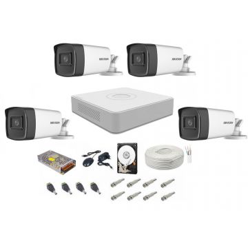 Sistem complet supraveghere 4 camere Hikvision 5 Mp, ir 80 m