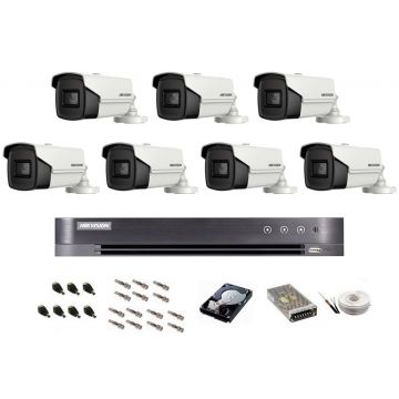 Sistem de supraveghere complet Hikvision Turbo HD, 4K / 8,3 Mp, 7 camere IR 60 m