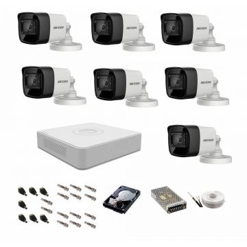 Sistem supraveghere audio-video 7 camere Hikvision Turbo HD 1080P, IR 30 m