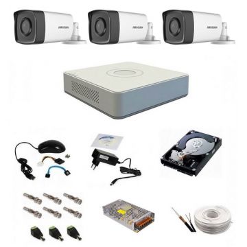 Sistem supraveghere audio-video complet, 3 camere 1080P Hikvision TurboHD ir 40m