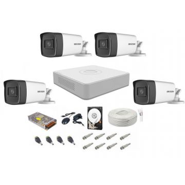 Sistem supraveghere audio-video complet 4 camere Hikvision 5 Mp, ir 40 m