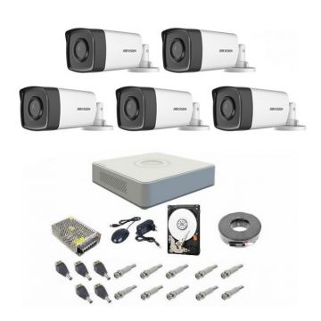 Sistem supraveghere audio-video complet, 5 camere 1080P Hikvision TurboHD ir 40m