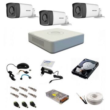 Sistem supraveghere complet, 3 camere 1080P Hikvision TurboHD ir 80m