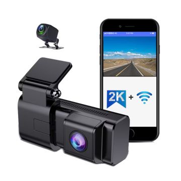 Camera auto DVR iSEN F3, 2K HD, Filmare 120°, GPS, Night Vision, Monitorizare parcare, WiFi, Slot memorie, Camera spate