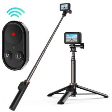 Accesoriu Camera Video de Actiune pentru camere video sport GoPro, USB-C, 65 mAh, Aluminiu, Reglabil, 60cm, Telecomanda inclusa, Negru