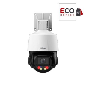 Camera supraveghere IP Speed Dome PTZ cu iluminare duala Dahua Eco Series Active Deterrence TiOC SD3E410DB-GNY-A-PV1, 4 MP, 4 - 40 mm, IR 70 m, lumina alba 30 m, protectie perimetrala, detectie faciala, microfon si difuzor, slot card, PoE, 10x