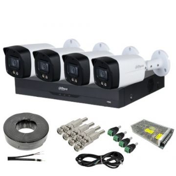 Kit supraveghere Dahua 4 camere 5MP Smart Dual Light, IR/Lumina Alba 40m, DVR 4 canale 8MP 4K si accesorii