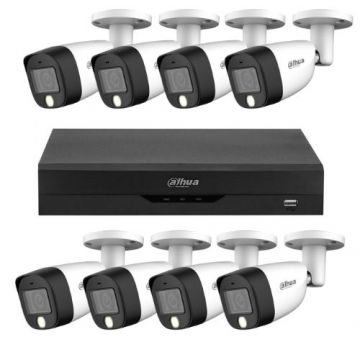 Sistem supraveghere exterior Dahua 5MP 8 camere dual light microfon IR 20m WL 20m lentila 3.6mm si DVR 8 canale WizSense