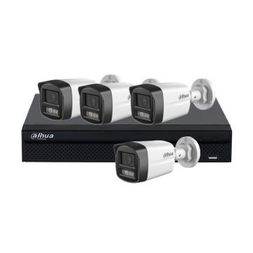 Sistem supraveghere IP exterior basic Dahua DH-B4EXTIRA30M-M, 4 camere, 4 MP, 2.8 mm, IR/lumina alba 30 m, microfon, PoE