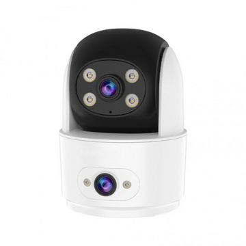 Camera supraveghere interior Wi-Fi PT cu lentila duala Vstarcam C996DR, 1 MP, 4 mm, detectie miscare, auto tracking, night vision, full color, microfon si difuzor, slot card, vizualizare de pe telefon