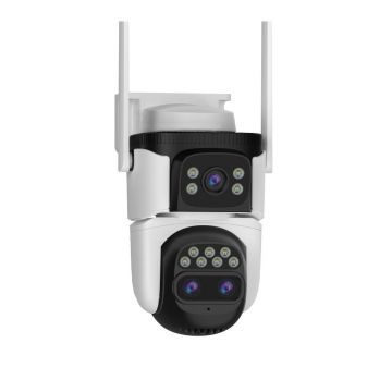 Camera supraveghere IP Speed Dome panoramica cu lentila duala Wi-Fi 6 PT Vstarcam CS621ZR, 3 MP, 4+4+12 mm, microfon si difuzor, slot card, detectie om, auto tracking, color/IR noaptea, alarma vizuala/acustica, vizualizare de pe telefon