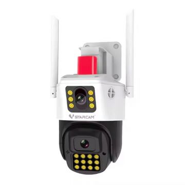 Camera supraveghere IP Speed Dome rotativa Wi-Fi PT cu lentila duala Vstarcam AF663DR, 2 MP, 4 - 6 mm, microfon si difuzor, slot card, detectie incendiu si fum, IR/lumina alba 30m, sirena