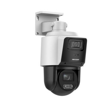 Camera supraveghere rotativa IP Speed Dome PTZ Hikvision TandemVu DS-2SE3C404MWG-E/14, 4MP + 4 MP, 2.8 mm / 2.8 - 12 mm, IR/lumina alba 30 m, IR PTZ 40 m, zoom optic 4x, slot card, suporta detectie om/vehicul, PoE+, vizualizare de pe telefon