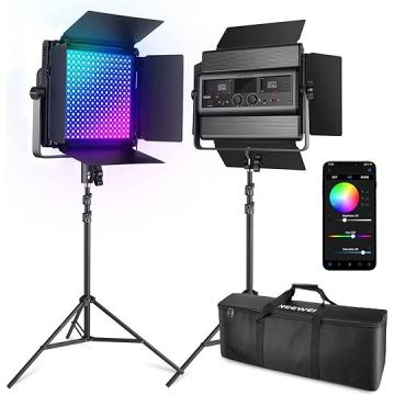 Kit de Studio RGB1200 2 Lampi LED 60W 2500-8500K + 2 Trepeide Negru