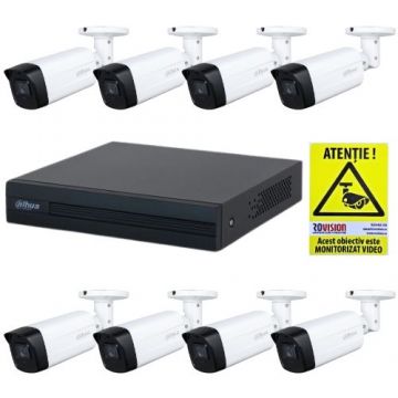 Kit supraveghere basic Dahua 8 camere 2MP Infrarosu 40 metri Lentila 2.8mm IP67, DVR Pentrabrid WizSense 8 canale 1080N/720p