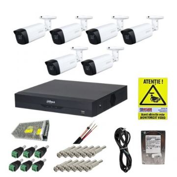 Sistem supraveghere Dahua 6 camere 5MP Starlight IR 40m, DVR 8 canale WizSense 5M-N/1080P, accesorii montaj, HDD 1TB + CADOU Autocolant ROVISION