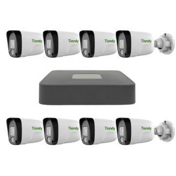 Sistem supraveghere Tiandy 8 camere IP 2MP IR 30m Microfon PoE IP67 si NVR 8 canale 6MP PoE