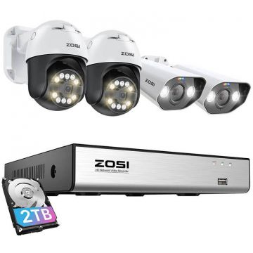 ZOSI Camera IP ZOSI 2 buc C296 WiFi 5MP & 2 buc C182 WiFi 8MP + NVR 8ch + 2TB HDD