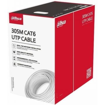 Cablu UTP CAT6,Conductor de cupru de înaltă puritate, fără oxigen, alimentare prin Ethernet,Manta exterioara PVC personalizata; Certificare CE CPR Clasa de ignifugare Eca, 305M