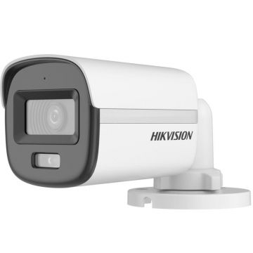 Camera de supraveghere Bullet 2MP Hikvision DS-2CE10DF0T-LFS(2.8MM), lentila fixa 2.8mm, iluminare: 0.001 Lux @ (F1.0, AGC ON), 0 Lux cu lumina alba, IR 20m, lumina alba 20m, iesire TVI/AHD/CVI/CVBS, microfon incorporat, alimentare: 12 VDC ± 25%, max.