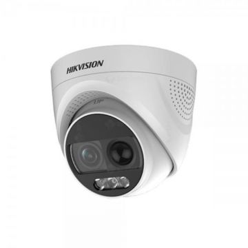 Camera supraveghere Hikvision TURBO X ColorVu turret DS-2CE72DFT-PIRXOF28(2.8mm); 2MP, ColorVu, imagini color 24/7, detectie PIR, alarma audio si alarma vizuala cu flash de lumina rosu si albastru, rezolutie: 1920 × 1080@25FPS, iluminare: 0.0005 Lux @