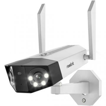 Camera supraveghere IP exterior Reolink Duo WiFi W730, 8MP, unghi vizual 180 grade, slot card, lumina alba/IR 30 m, detectie oameni/vehicule, microfon, difuzor (Alb)