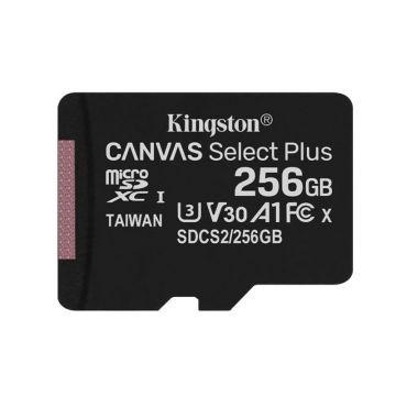 Card memorie KINGSTON 256GB Canvas Select Plus cu adaptorSD, MicroSDTM HC UHS-I, Clasa 10, V30, UHS-I U3, performanta Android A1