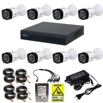 Kit complet Dahua 8 camere 2MP IR 20m, DVR 8 canale 2MP, accesorii, HDD 1TB + Autocolant Rovision