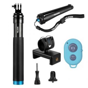 Selfie stick 4in1 Telesin GP-MNP-090-S, cu trepied si suport pentru telefon, telecomanda Bluetooth, pentru GoPro 11 10 10 9 8 7 Mini