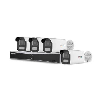 Sistem supraveghere IP exterior basic HikVision KIT-HIK-B4EXT4MP-HL30M-POE, 4 camere, 2 MP, 4 mm, lumina alba 50 m, PoE