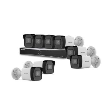 Sistem supraveghere IP exterior basic HikVision KIT-HIK-B8EXT4MP-30M-A-POE, 8 camere, 4 MP, 2.8 mm, IR 30 m, PoE