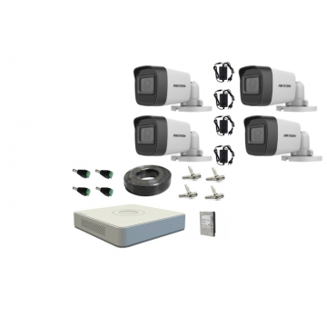 Kit complet de supraveghere Hikvision 4 camere AnalogHD 2MP lentila 2.8mm IR 30m, DVR 4 canale 2MP, HDD si accesorii