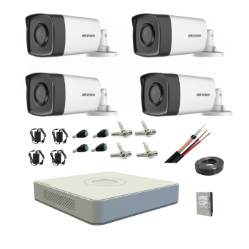 Sistem supraveghere Hikvision 4 camere 2MP IR 80M DVR 4 canale Hard 1TB accesorii