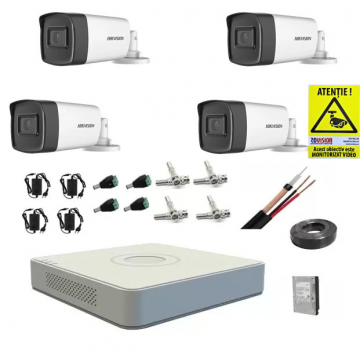 Kit sistem complet 4 camere supraveghere Hikvision 1080P 40 m IR lentila 2.8mm hard 1tb